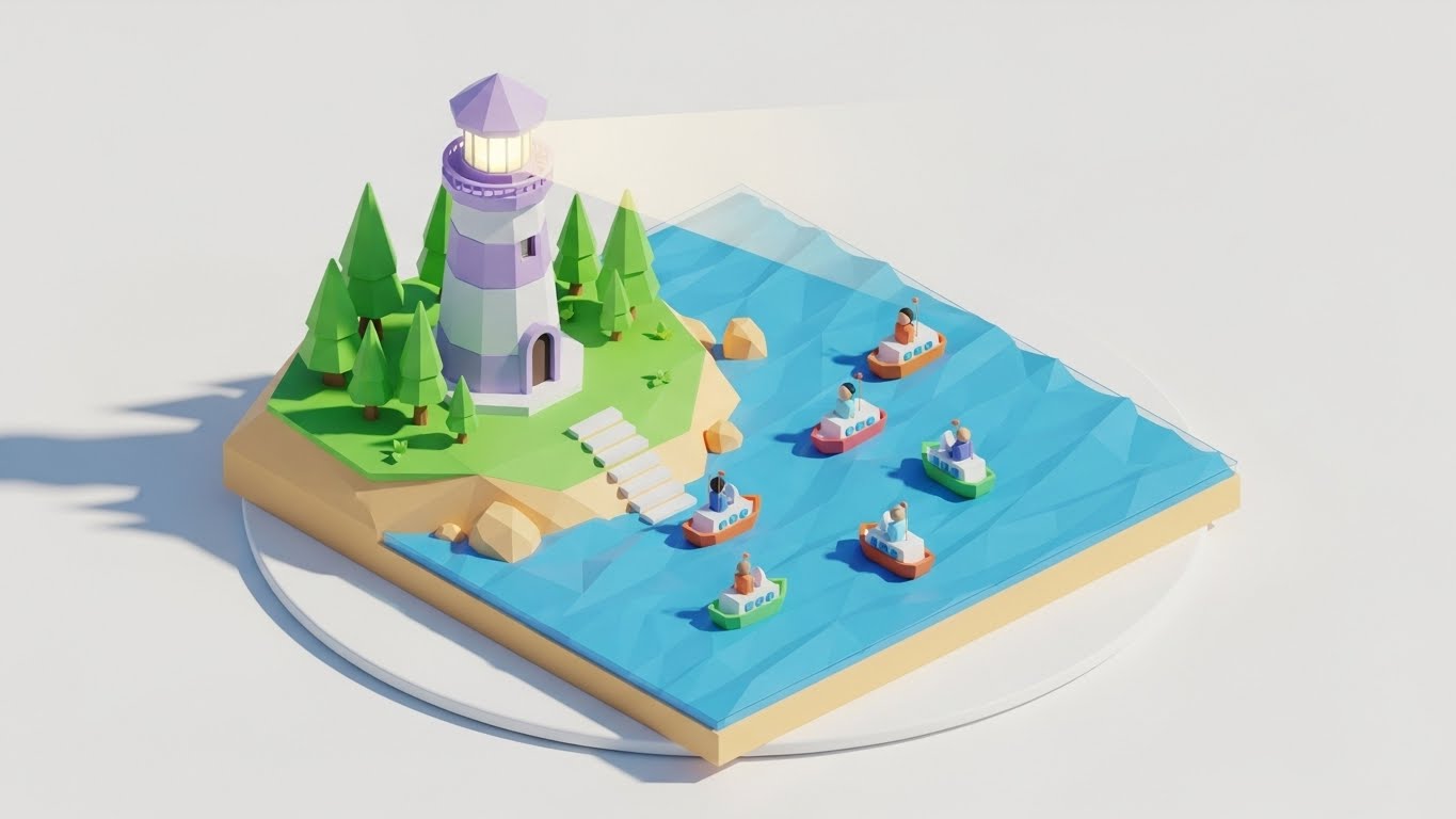 (Low-Poly 3D Modeling): Digital Lighthouse Guiding Support Queries