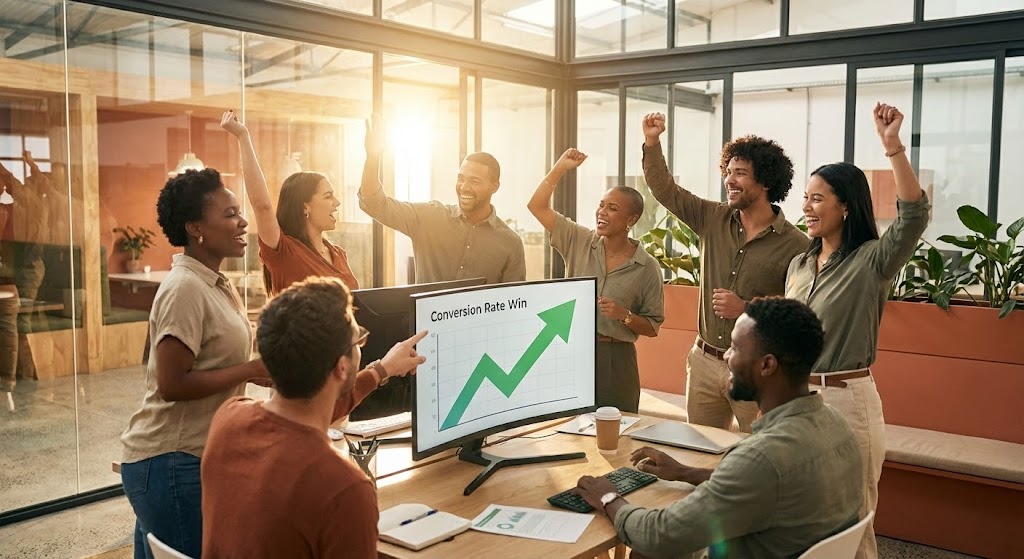 (Aspirational Stock): Team Celebration + Humanizing Digital Wins