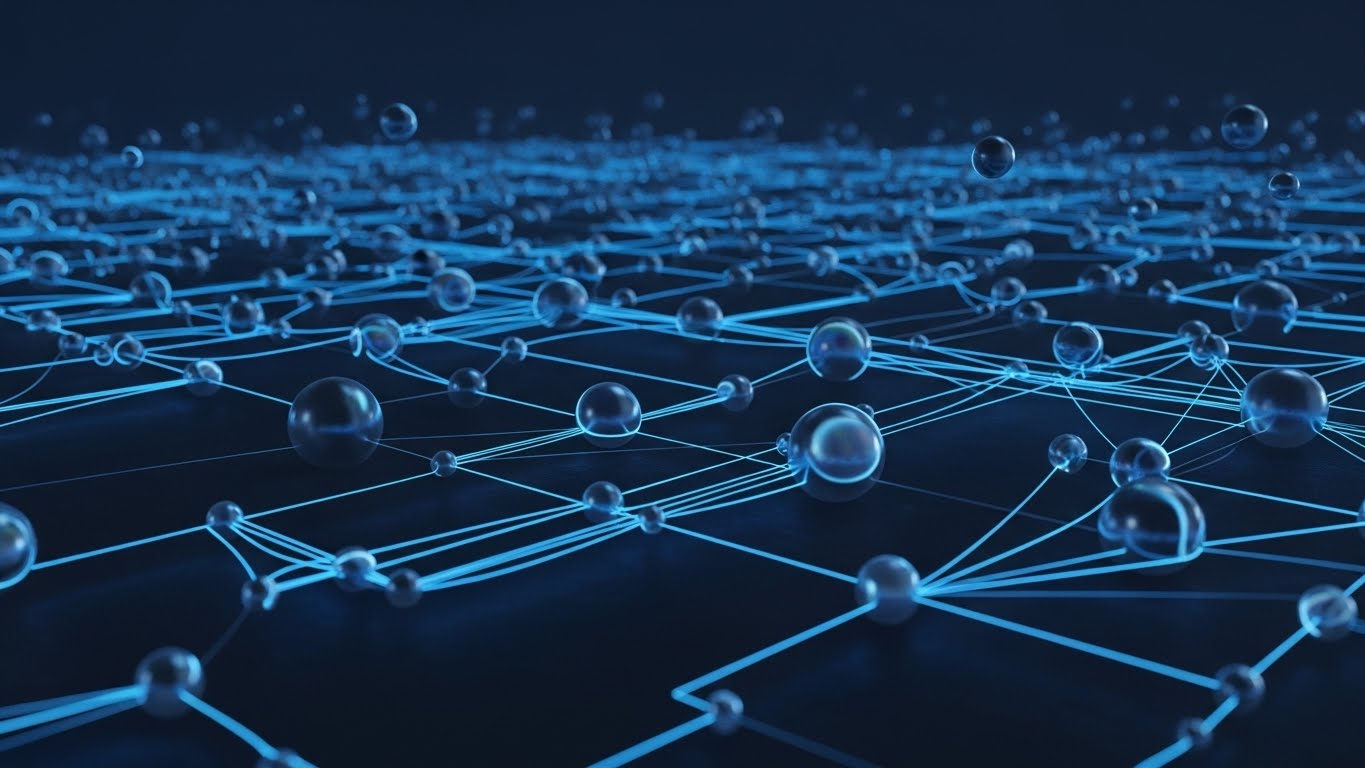 (Abstract 3D AI Visualization): Network Nodes Visualize Global Connectivity