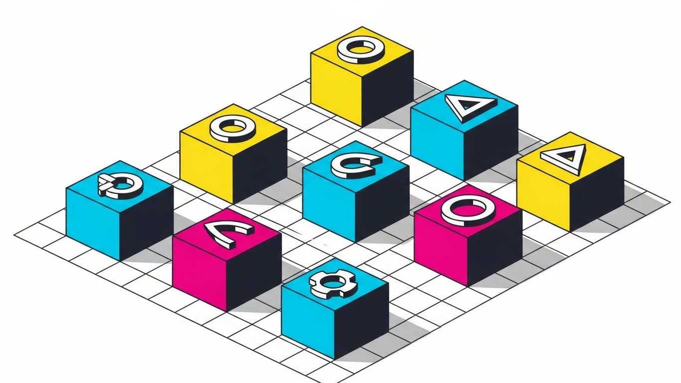 (Isometric 2D Motion Design): Modular Cubes Define Structured Ecosystem