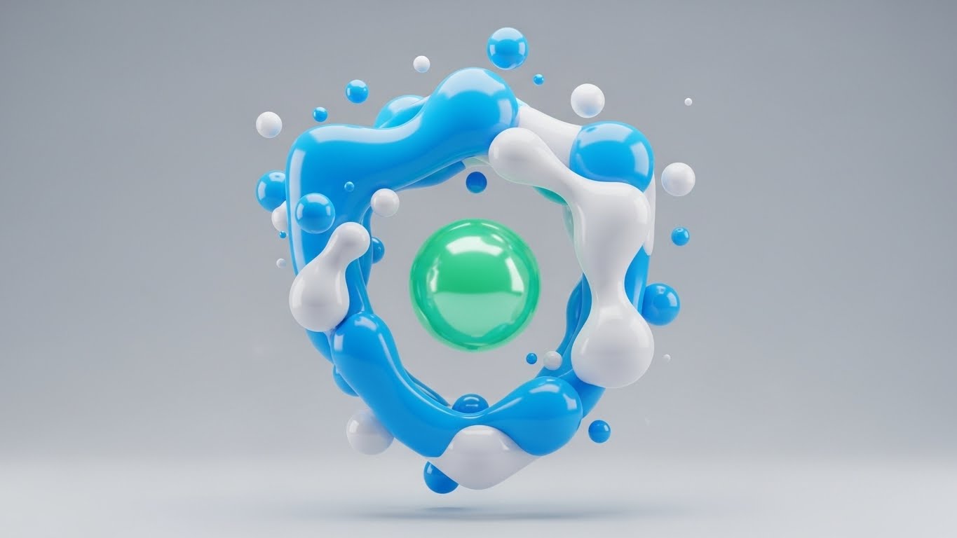 (Abstract 2D Flat Vector): Fluid Shield + Adaptive Data Defense