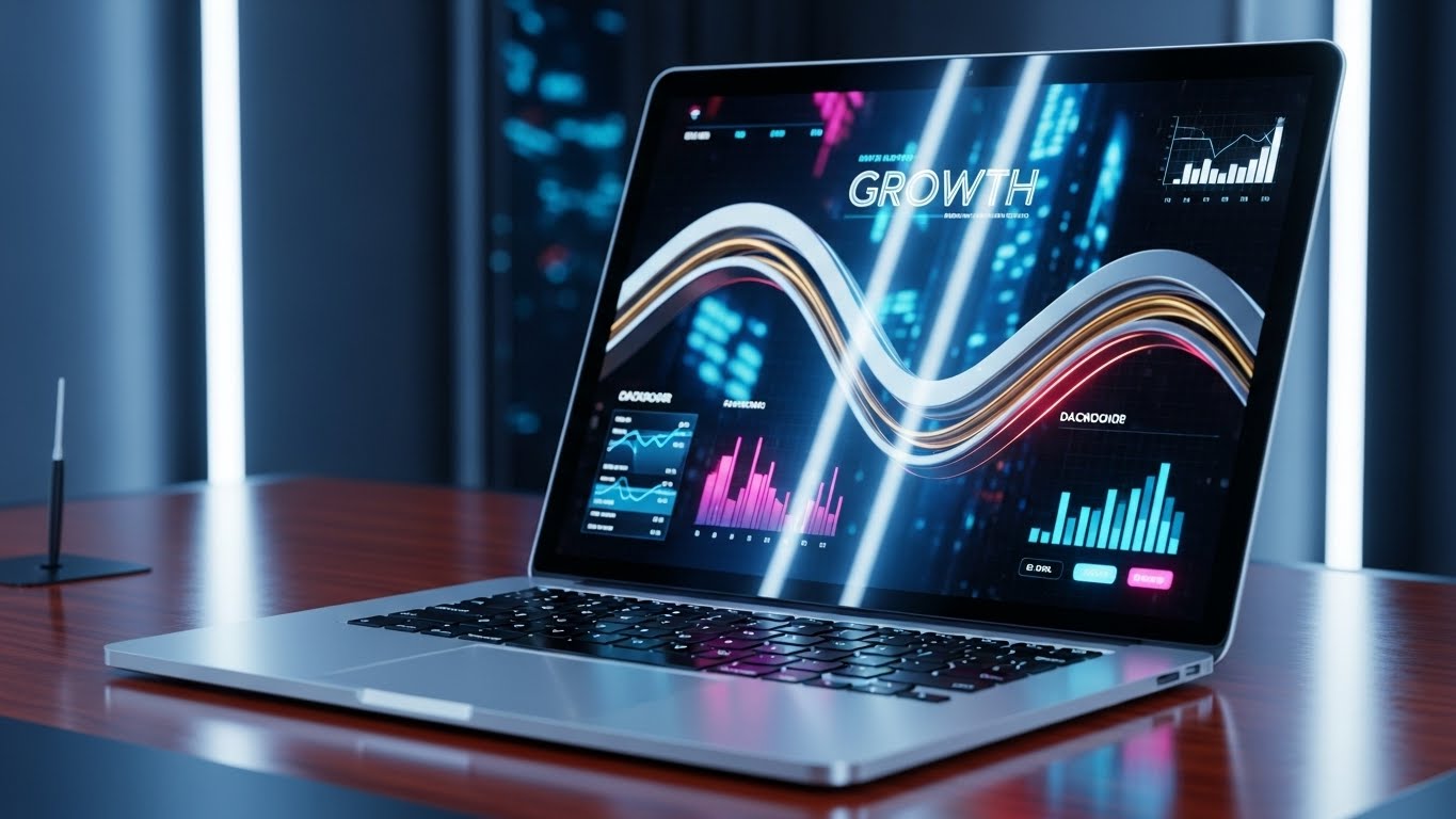 (Photorealism): Executive Dashboard proving ROI Growth