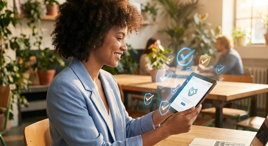 (Lifestyle UI Overlay): Empowered Interaction — Visualizing Human-Centric Trust