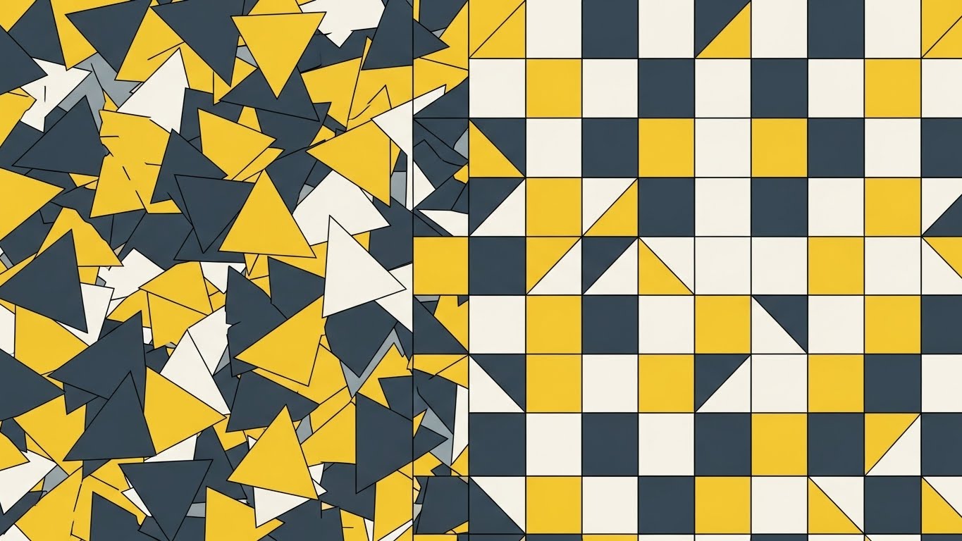 (Abstract 2D Motion): Geometric Order Transition — Visualizing Process Optimization