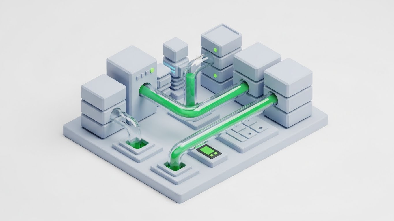 (Isometric 3D Workflow): Infrastructure Logic + Efficient Flow