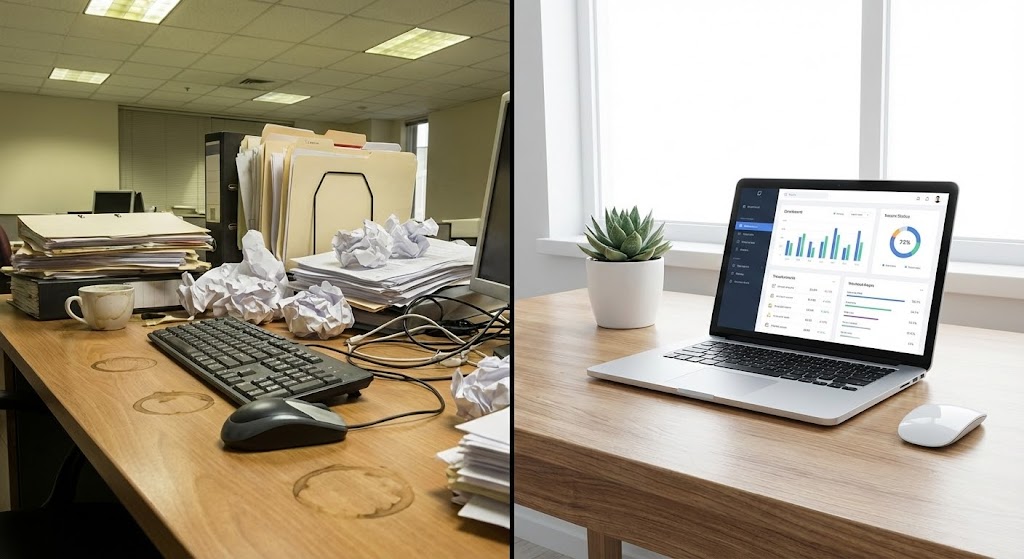 (Split Screen Comparison): Instant Transformation - From Clutter to Clarity