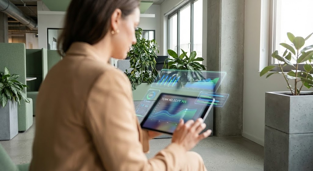 (Lifestyle Stock with UI Overlay): Executive Command Visibility