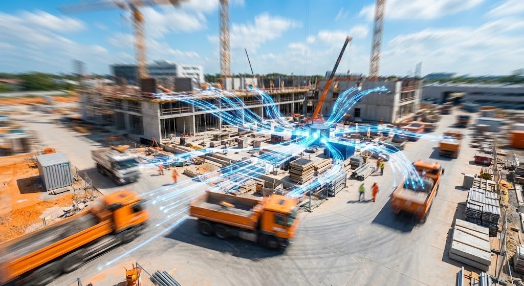 (Hyper-lapse Stock Footage): Synchronized Site Logistics