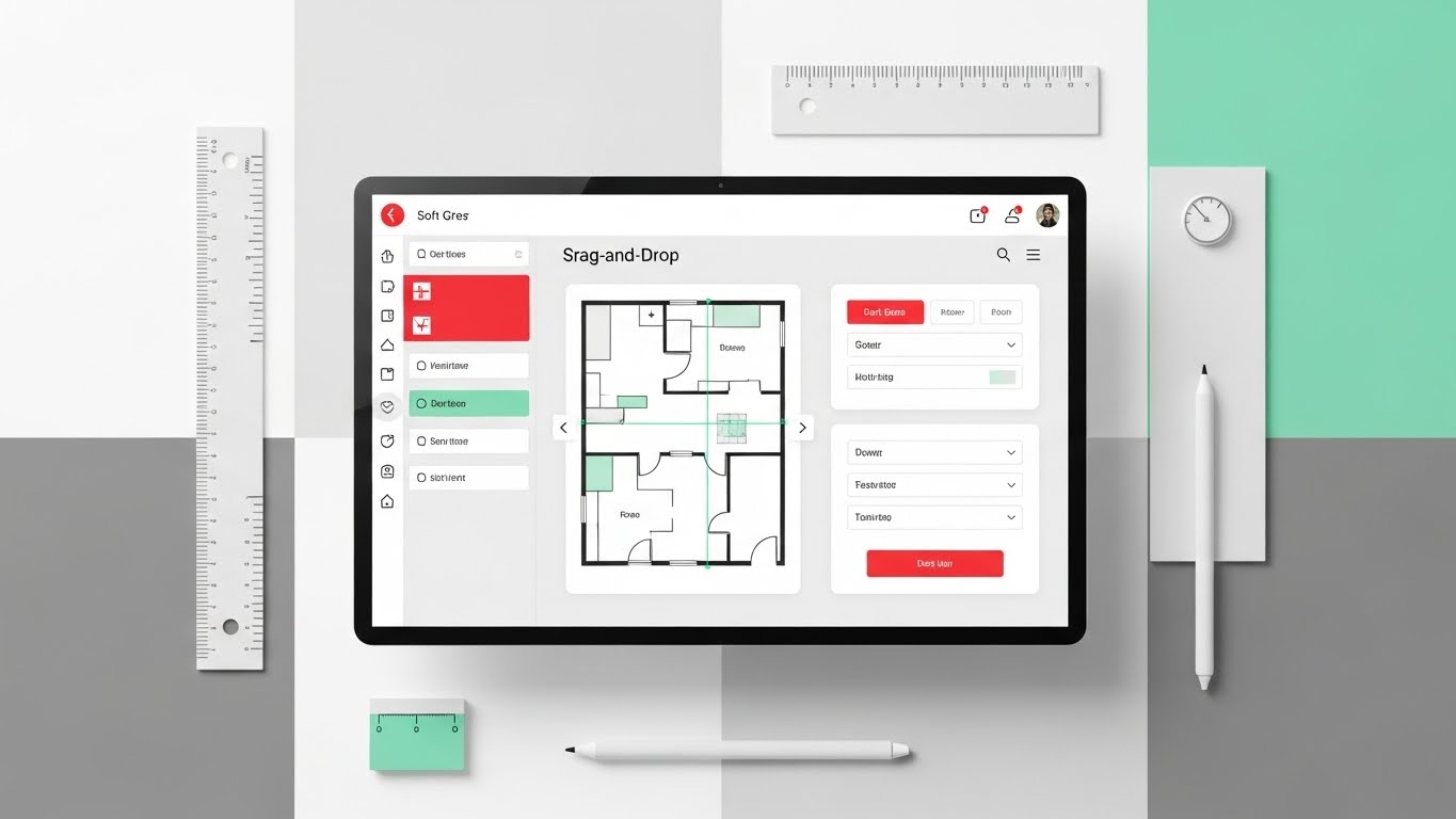 (Clean UI): Flat-lay Workspace + Drag-and-Drop Simplicity