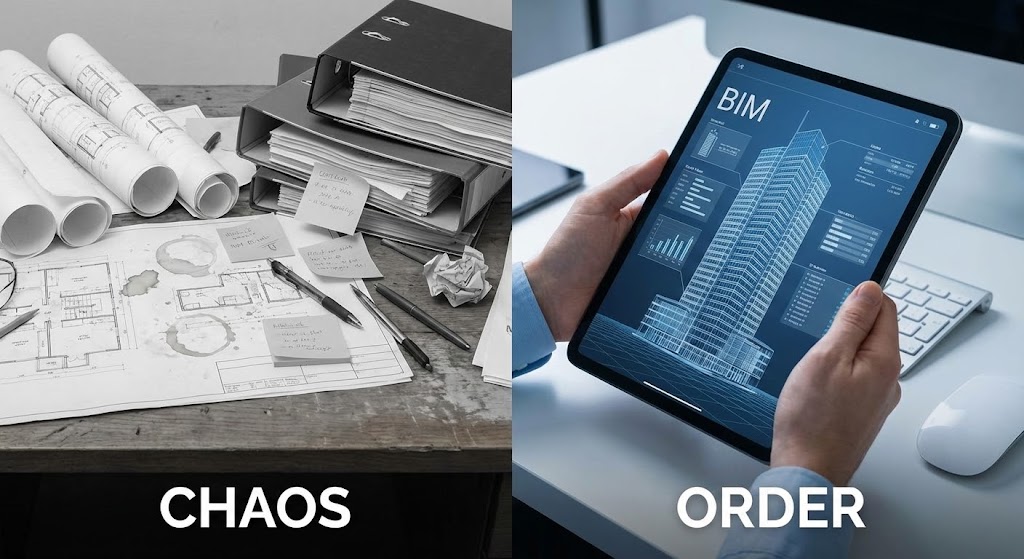 (Split Screen): Chaos vs. Order + Digital Transformation