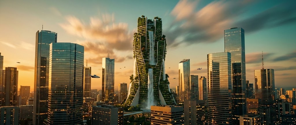 (Gen AI Cinematic): Biophilic Skyline + Visionary Brand Perception