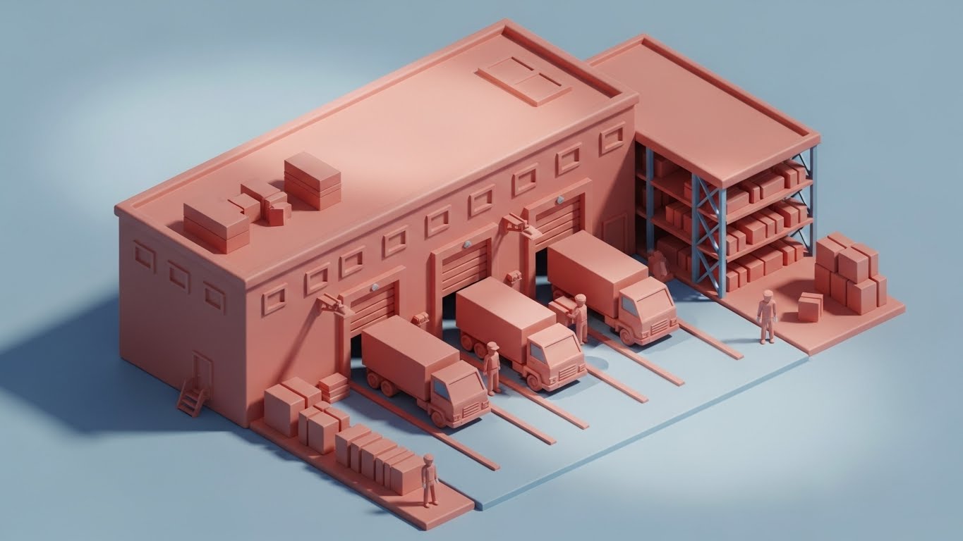 (Isometric 3D): Matte Clay Warehouse – Holistic Facility Management