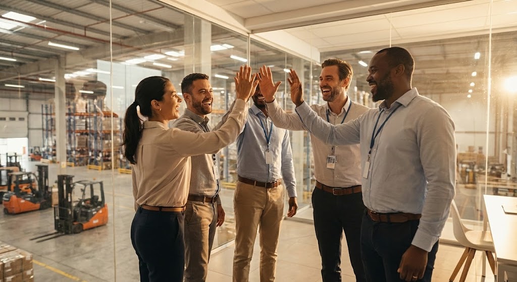 (Aspirational Photography): Unified Team Success – Cultural Alignment & Morale