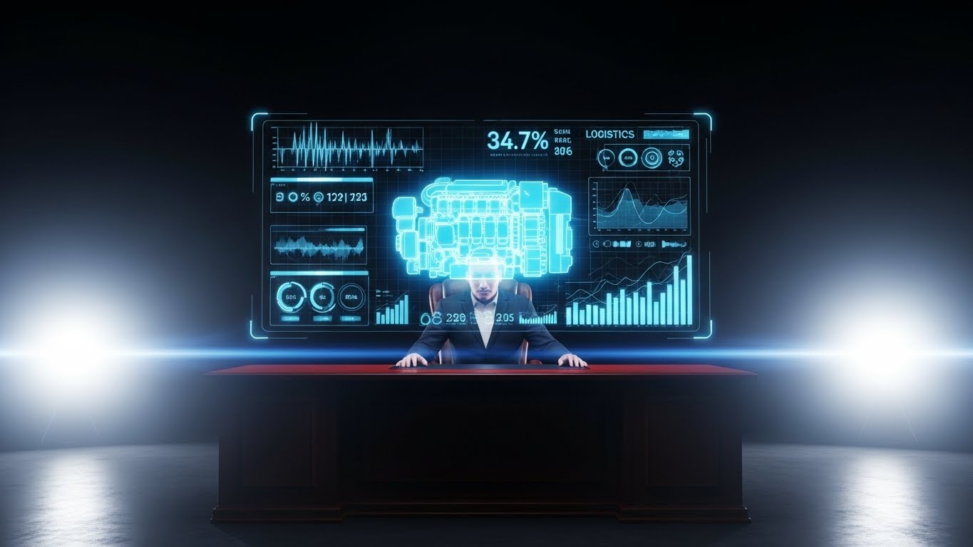 (Holographic UI over 3D Render): Futuristic Projection + Driving Advanced Usage