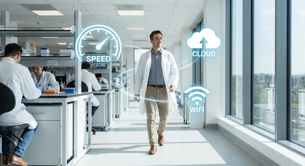 (2D over Live Action): Augmented Technician Walking Efficiently