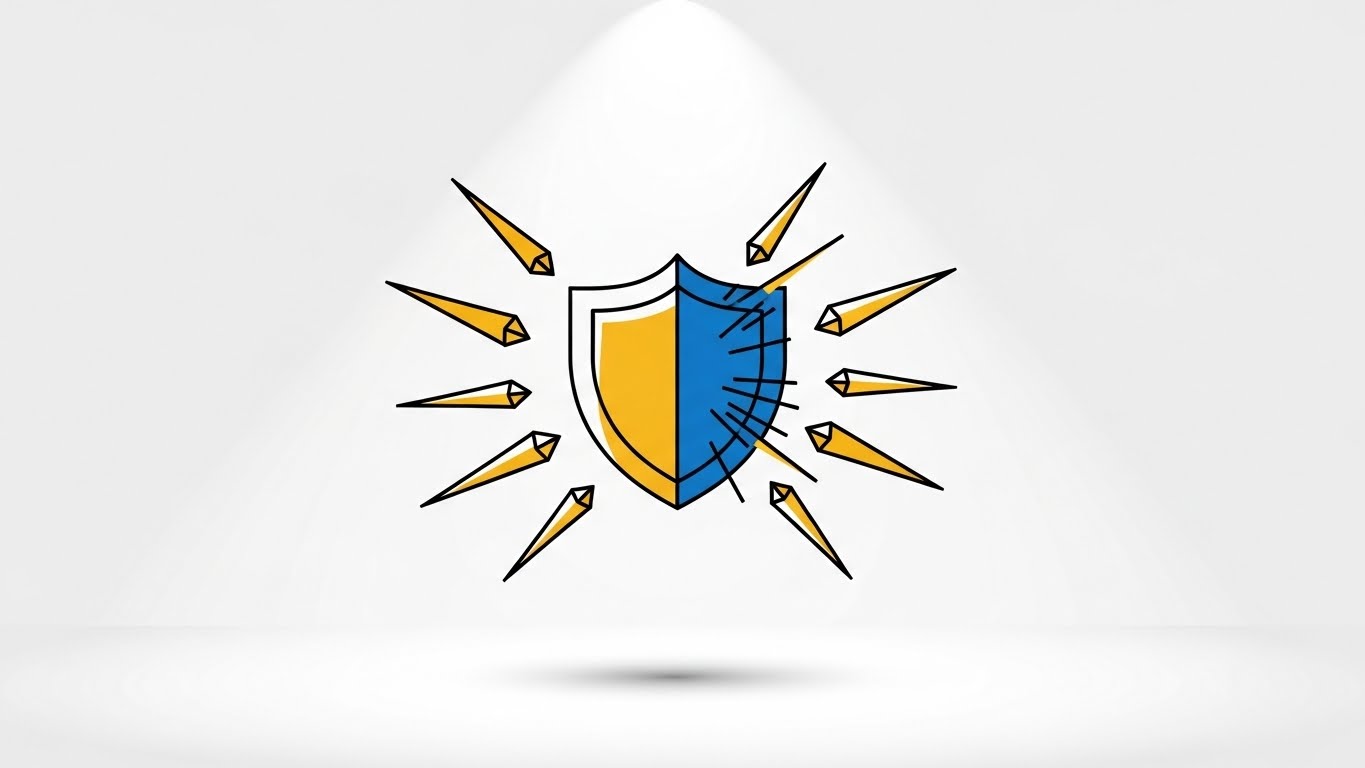 (Minimalist Flat 2D Vector): Geometric Shield Defense - Visualizing Threat Mitigation