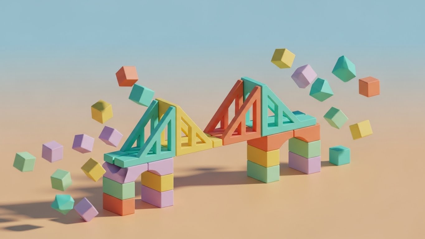 (Low-Poly 3D Model): Geometric Bridge Assembly - Visualizing Connection