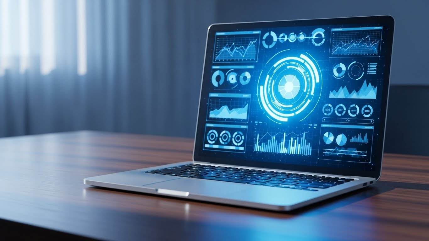 (Photorealistic 3D): Executive Dashboard Validating Strategic Oversight