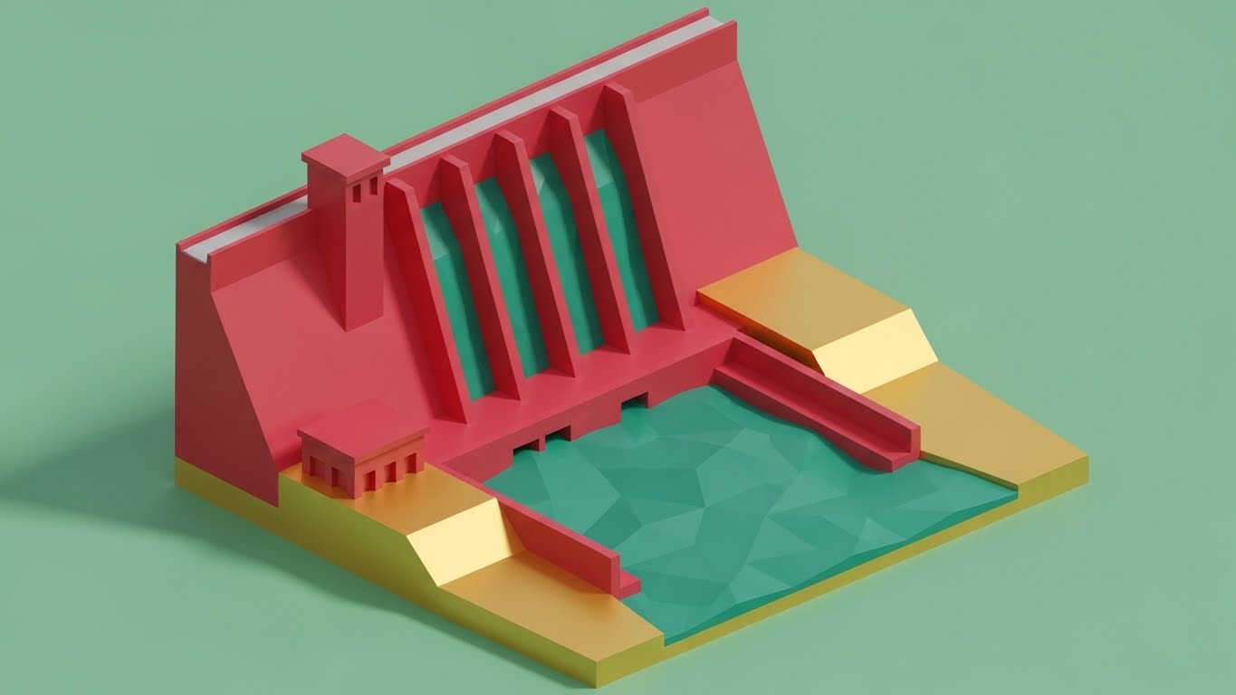 (Low-Poly 3D Modeling): Retention Dam + Value Preservation
