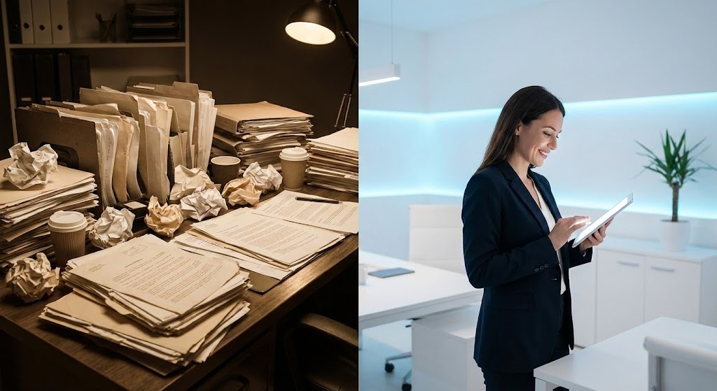 (Split Screen): Stark Contrast + Operational Upgrade