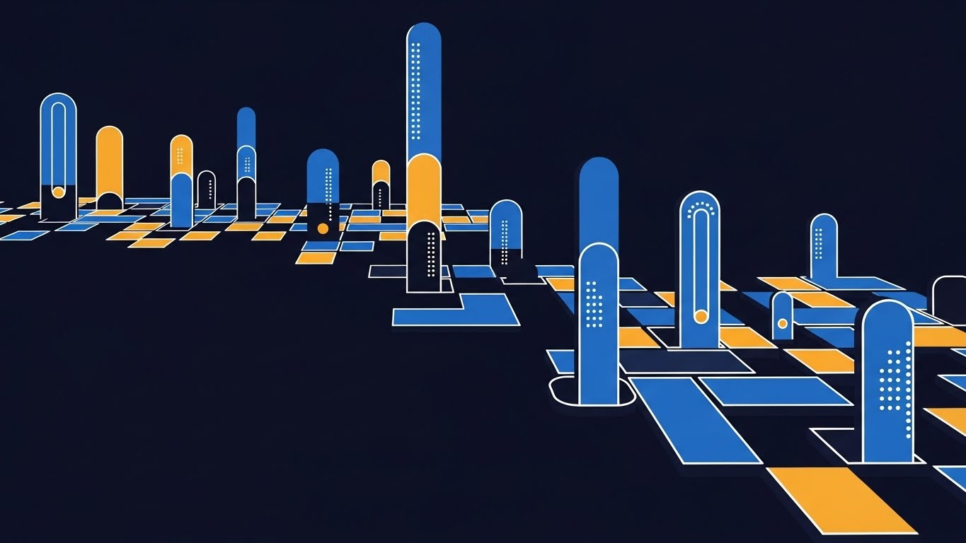 (Abstract 2D Motion Graphics): Glowing Data Grid - Illuminating Field Assets Online