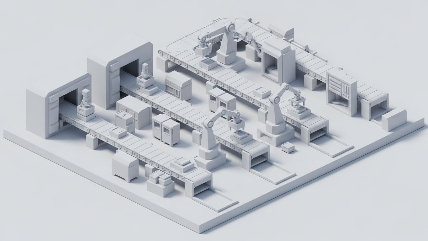 (Isometric 3D Workflow): Structural Logic & White Clay Clarity
