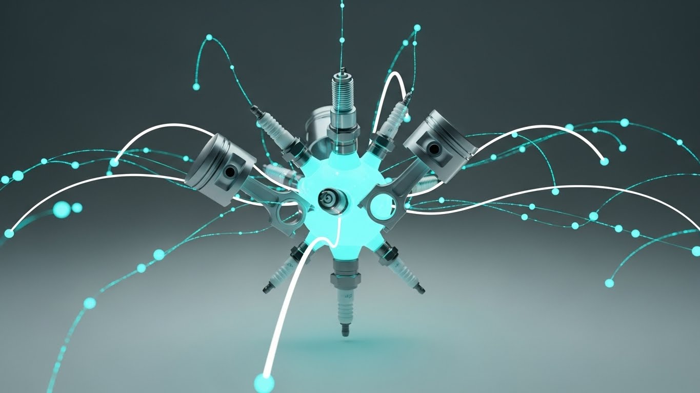 (AI Visualization): Node Network + Decoded Repair Logic