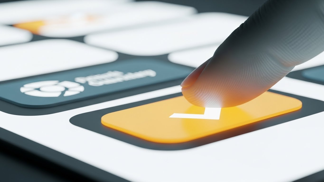 (Macro UI Interaction): Tactile Button Press - Satisfying Digital Completion