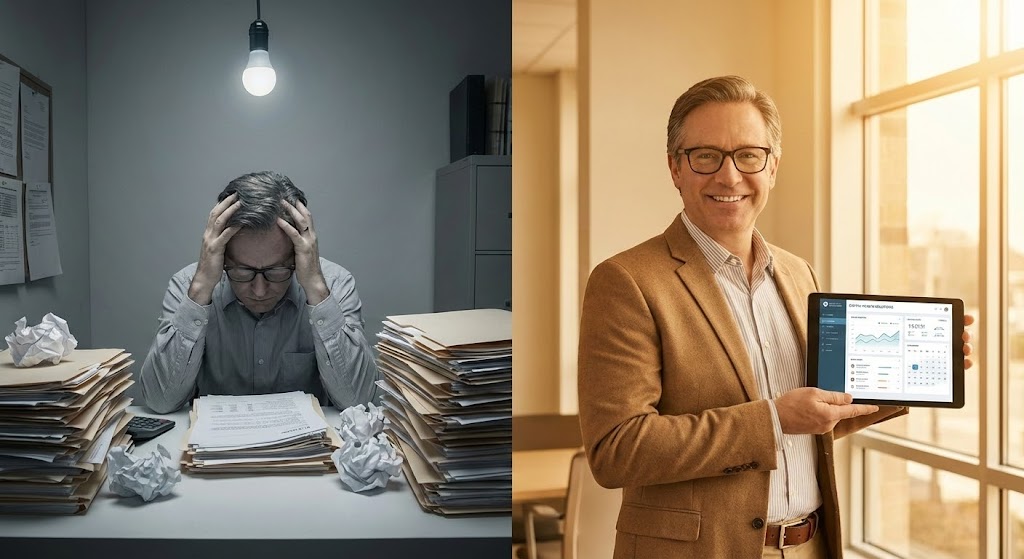 (Split Screen): Chaos vs. Calm - Operational Transformation