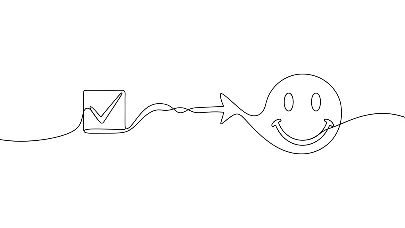 (2D Line Art): Morphing Checklist Smile - Frictionless Onboarding Fluidity