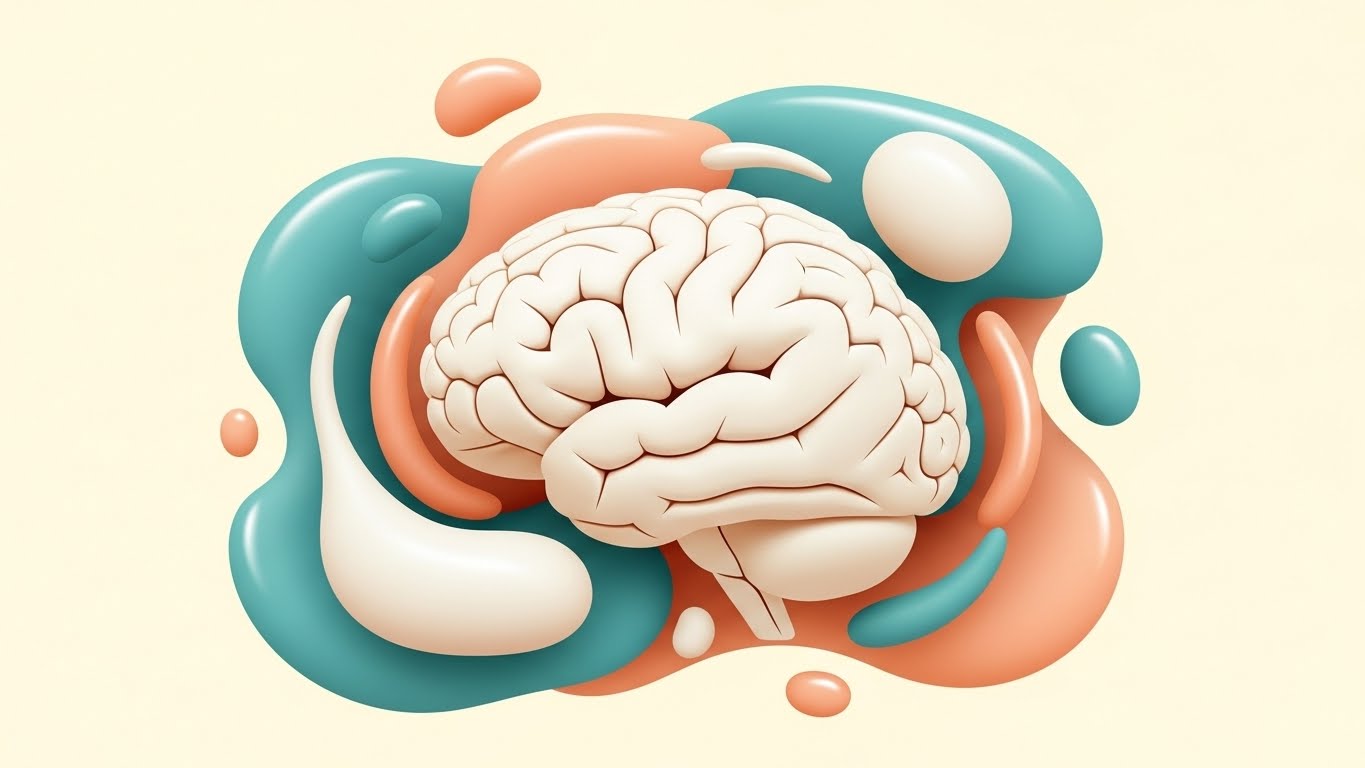 (Abstract 2D flat vector organic modern motion graphics with glossy textures): Organic Flow + Visualizing mental clarity.