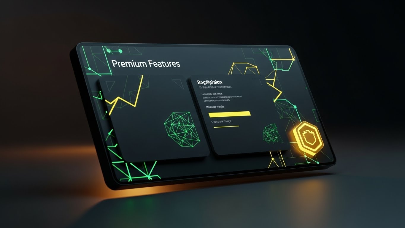 (Dark Mode UI Showcase): Glowing Badge + Selling Exclusive Features
