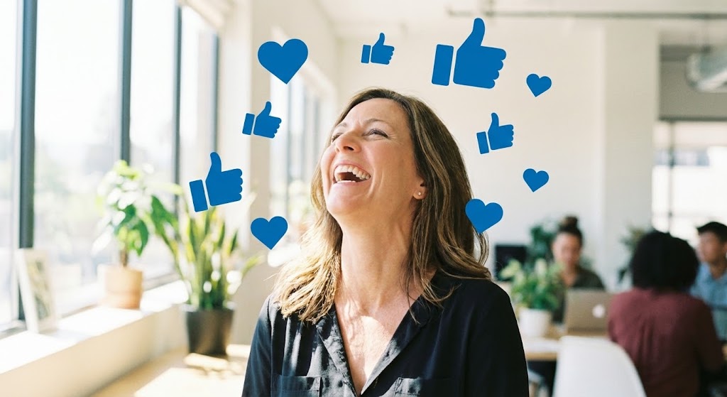 (2D Graphics Over Live Action): Floating Icons + Celebrating User Success