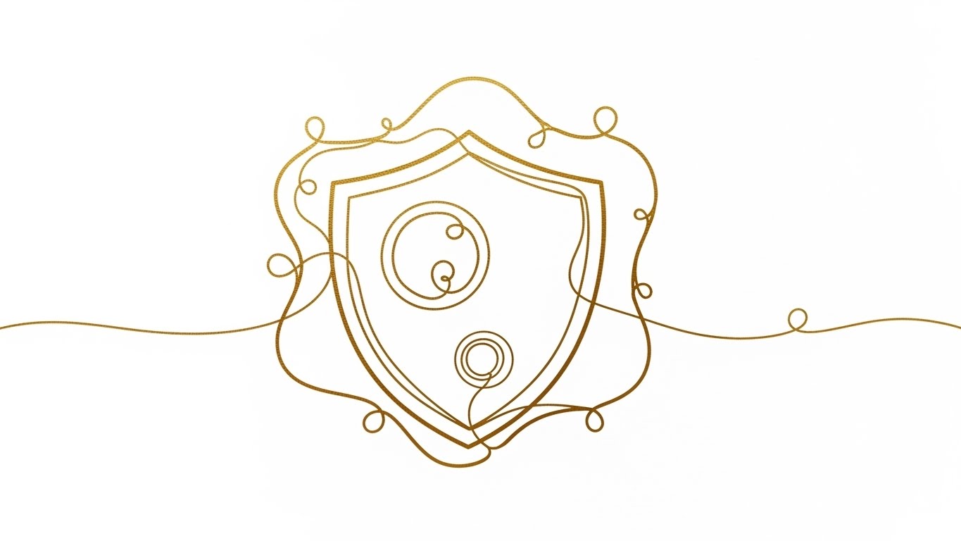 (2D Line Art): Elegant Protection + Continuous Care