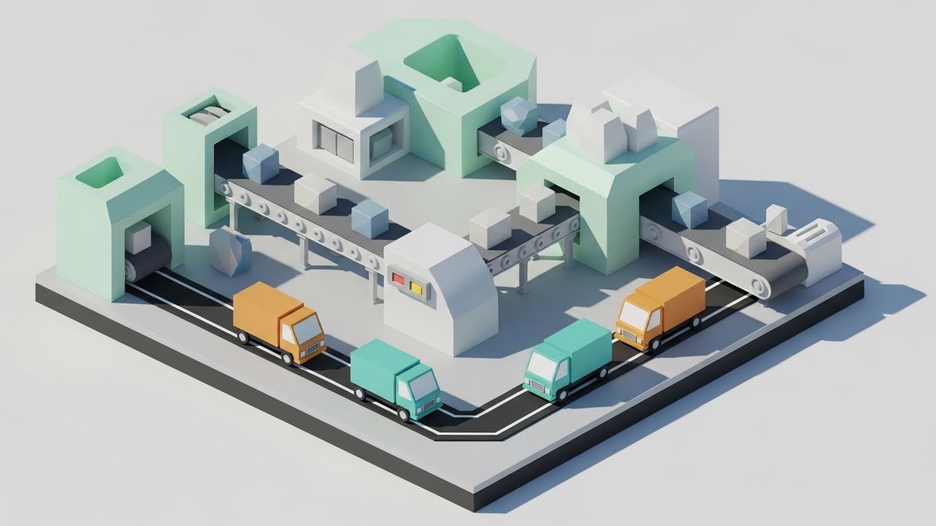 (Low-Poly 3D): Simplified Logistics + Gamified Flow