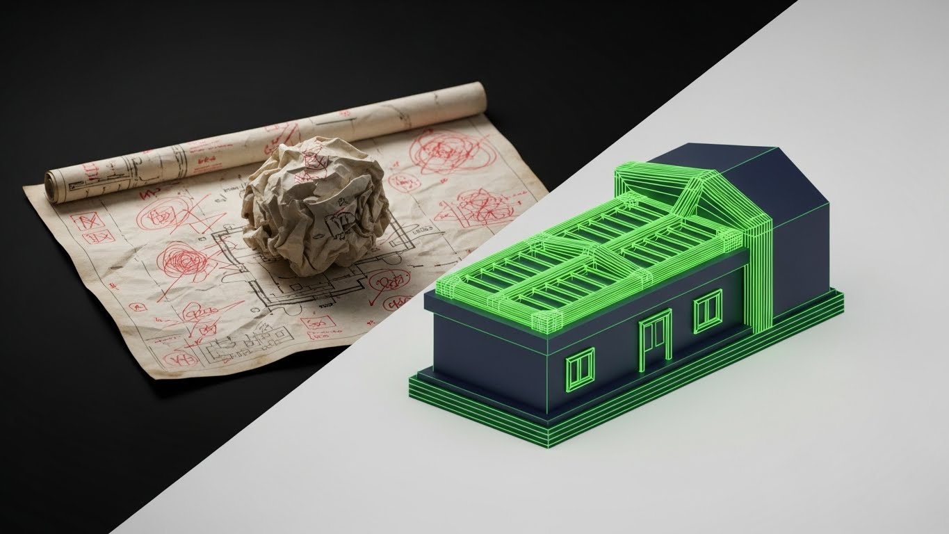 (Wireframe to Reality Transition): Texture Contrast + Instant Clarity Upgrade