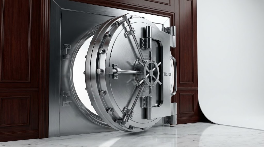 (Photorealistic 3D): Steel Vault + Absolute Data Trust