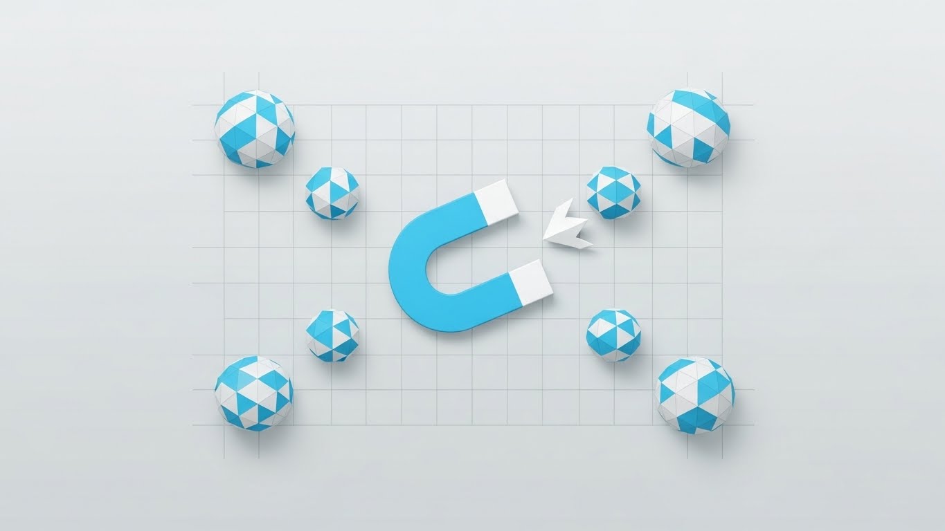 (Minimalist Flat Vector): Central Magnet + Attracting Lead Data