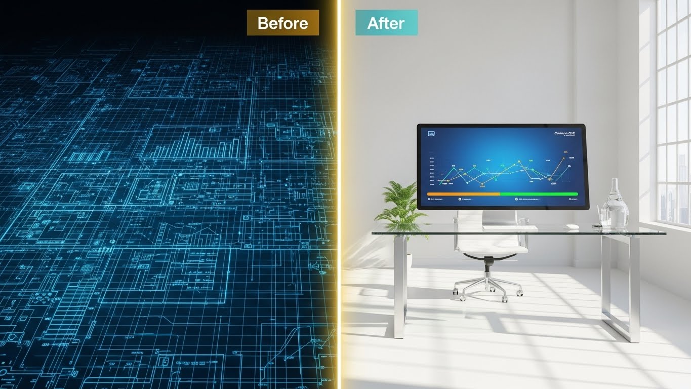 (Wireframe to Reality Transition): Blueprint Shift - Realizing Digital Transformation