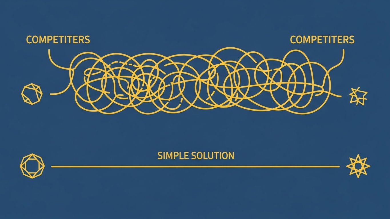 (Minimalist Flat 2D Vector): Competitive Clarity + Streamlined Integration