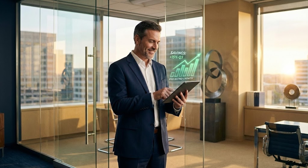 (Aspirational Stock Montage): Executive Confidence + Proven ROI