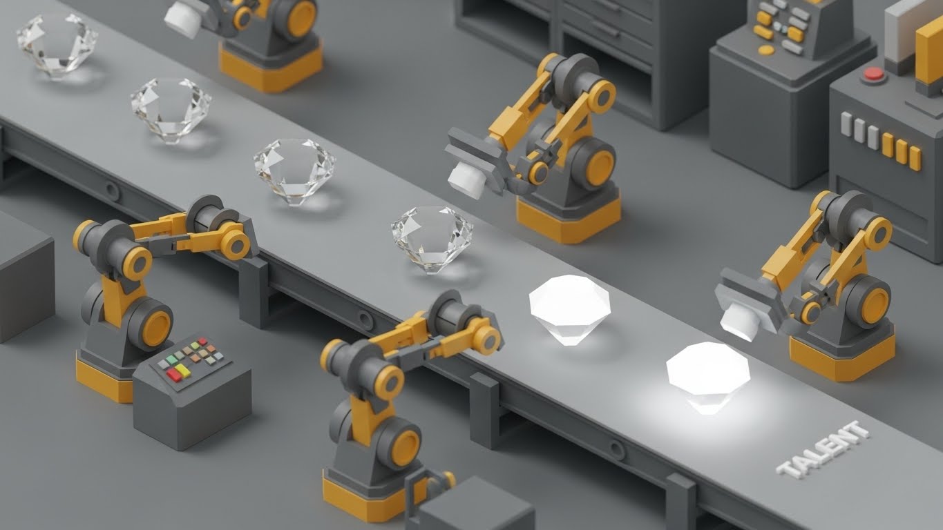 (Isometric 3D Workflow): Isometric Process Metaphor + Automated Talent Creation