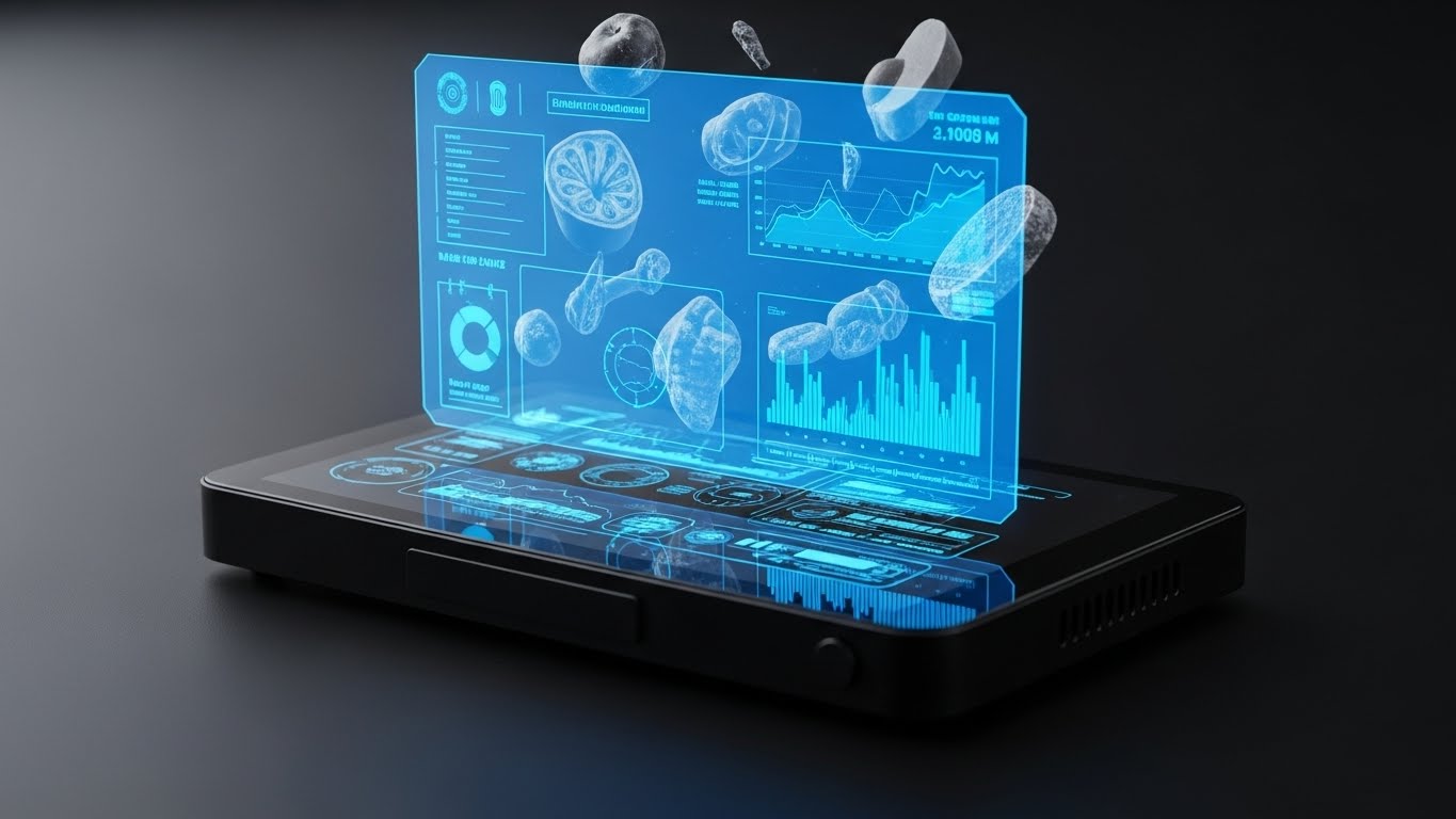 (Holographic UI over 3D Render): Future-Ready Tech + Visualizing the Invisible Data
