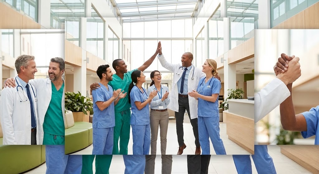 (Aspirational Stock Montage): Collective Success + Inspiring Peer Referral