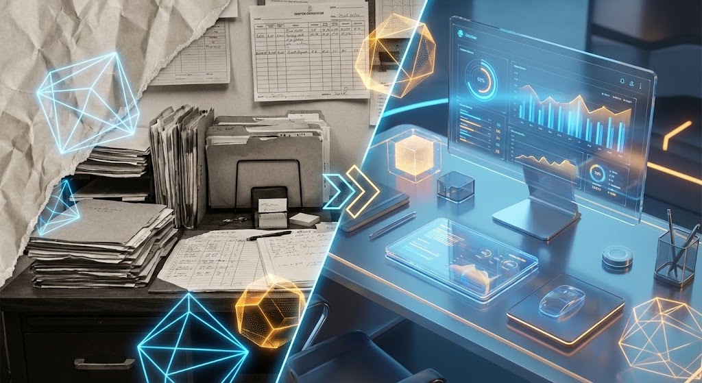 (AI generated mixed media video): Digital Shift + Transforming Analog Chaos