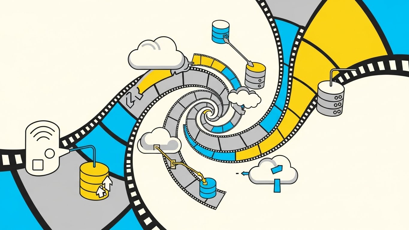 (Abstract 2D Motion Graphics): Cloud Vortex — modernizes legacy infrastructure instantly