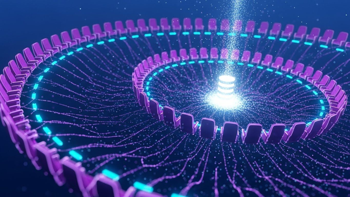 (3D AI Vis): Glowing Data Helix + Centralized Database Control