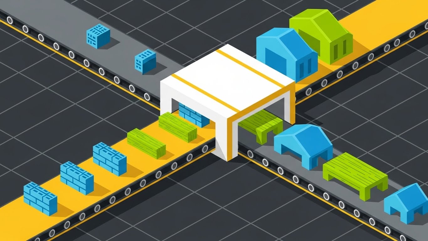 (Isometric 2D): Process Grid + Ecosystem Workflow Clarity