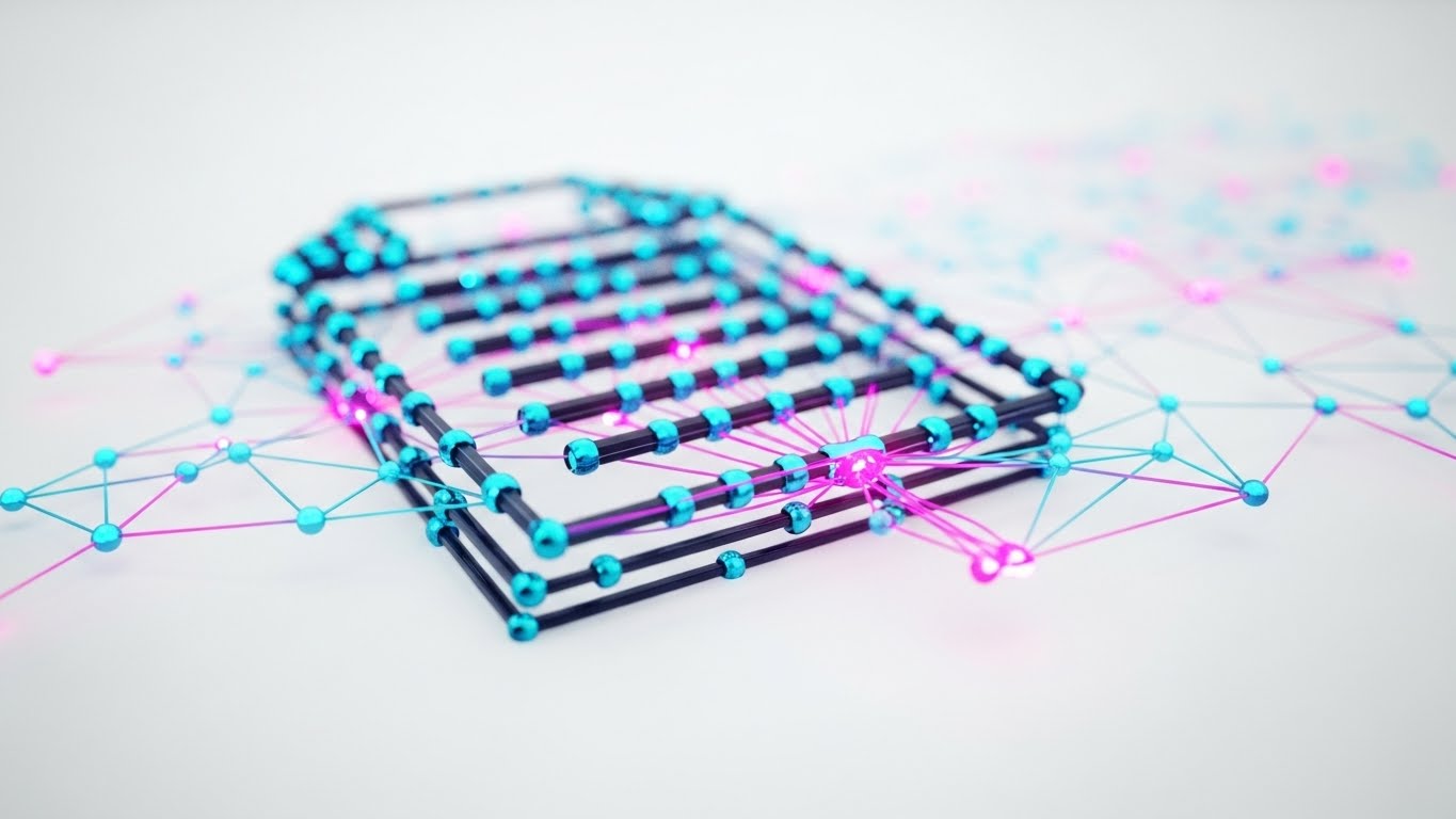 (Abstract 3D AI Visualization): Glowing Nodes + Automating Process Intelligence