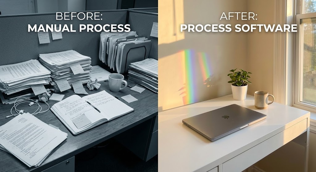 (Split Screen: Optimized Reality): Messy vs. Clean + Displacing the Status Quo